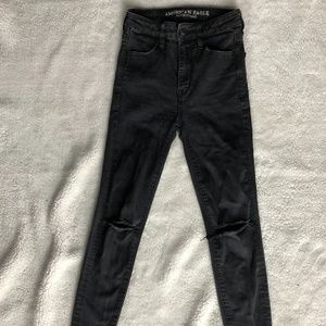 High Waisted Black Jeans - Distressed